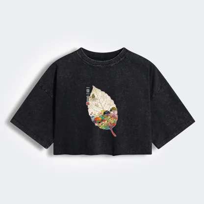 Tokyo-Tiger One Leaf Holds A Tiny Colorful World Women's Washed Crop T-Shirt