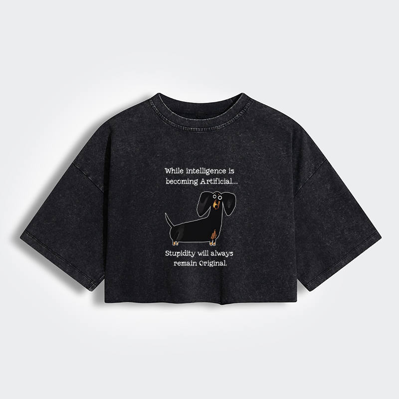 Tokyo-Tiger Dachshund Real Humor Funny Meme Women's Washed Crop T-Shirt