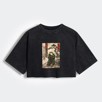 Tokyo-Tiger Samurai Frog Training Women's Washed Crop T-Shirt