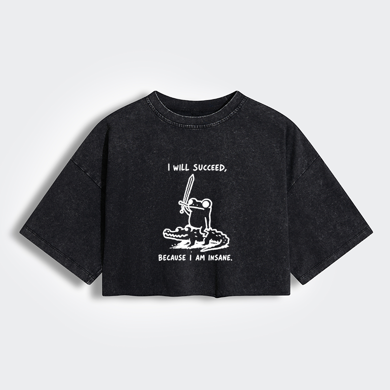Tokyo-Tiger Warrior Frog Funny Meme Women's Washed Crop T-Shirt