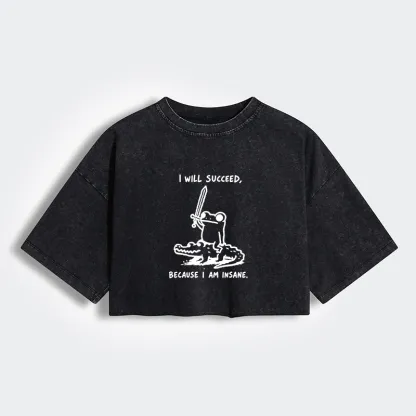 Tokyo-Tiger Warrior Frog Funny Meme Women's Washed Crop T-Shirt