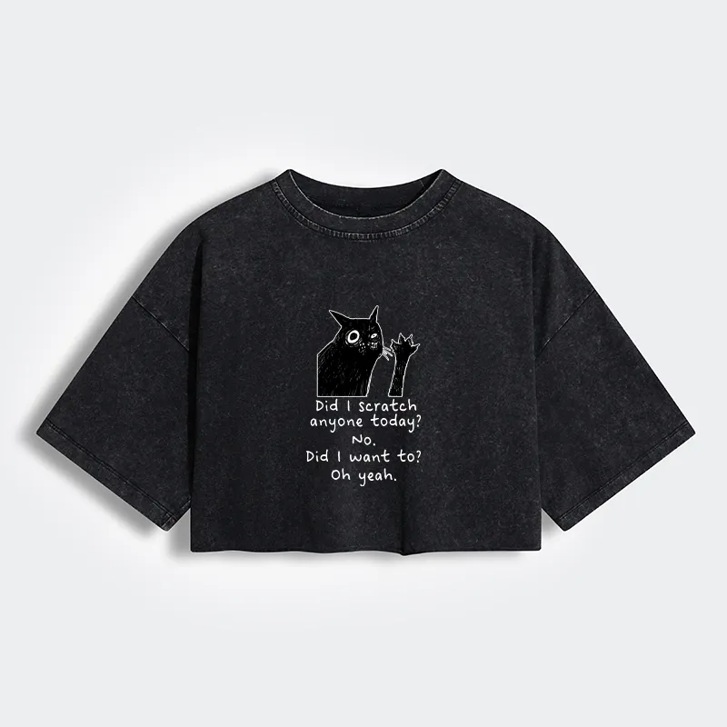 Tokyo-Tiger Black Cat Scratches People Women's Washed Crop T-Shirt Sale