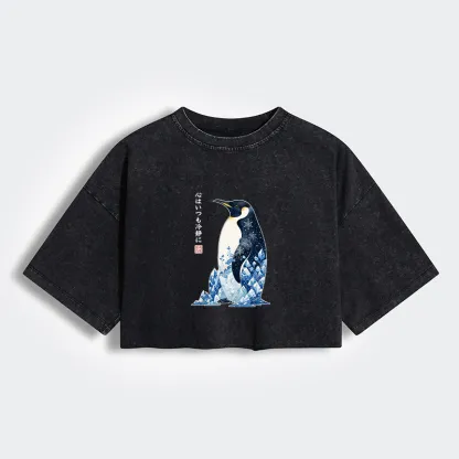 Tokyo-Tiger Keep Calm Penguin Women's Washed Crop T-Shirt