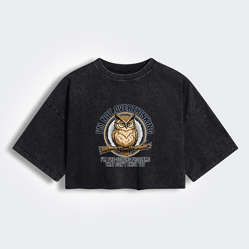 Tokyo-Tiger Overthink Master Owl Women's Washed Crop T-Shirt