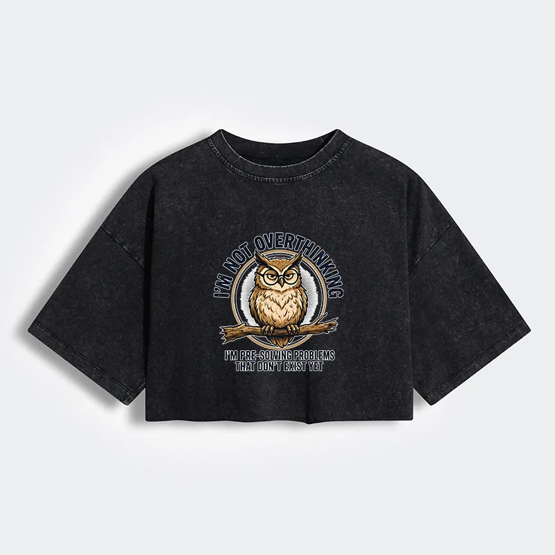 Tokyo-Tiger Overthink Master Owl Women's Washed Crop T-Shirt