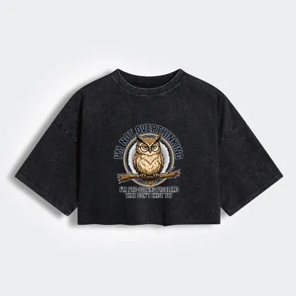 Tokyo-Tiger Overthink Master Owl Women's Washed Crop T-Shirt