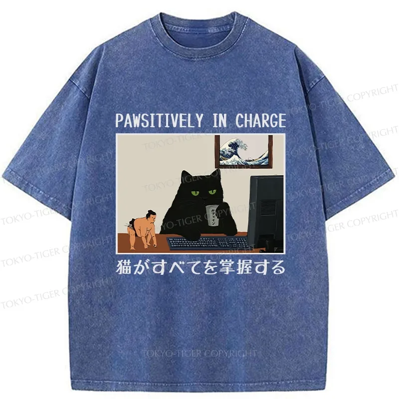 Tokyo-Tiger Pawsitively In Charge Washed T-Shirt