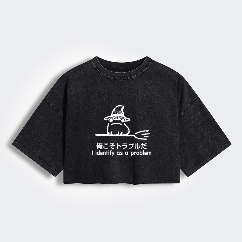 Tokyo-Tiger Mischief Magic Dude Women's Washed Crop T-Shirt