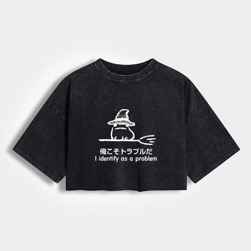 Tokyo-Tiger Mischief Magic Dude Women's Washed Crop T-Shirt