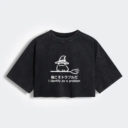Tokyo-Tiger Mischief Magic Dude Women's Washed Crop T-Shirt