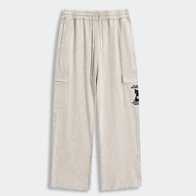 Tokyo-Tiger Funny Cute Black Cat And Coffee Meme Washed Utility Sweatpants