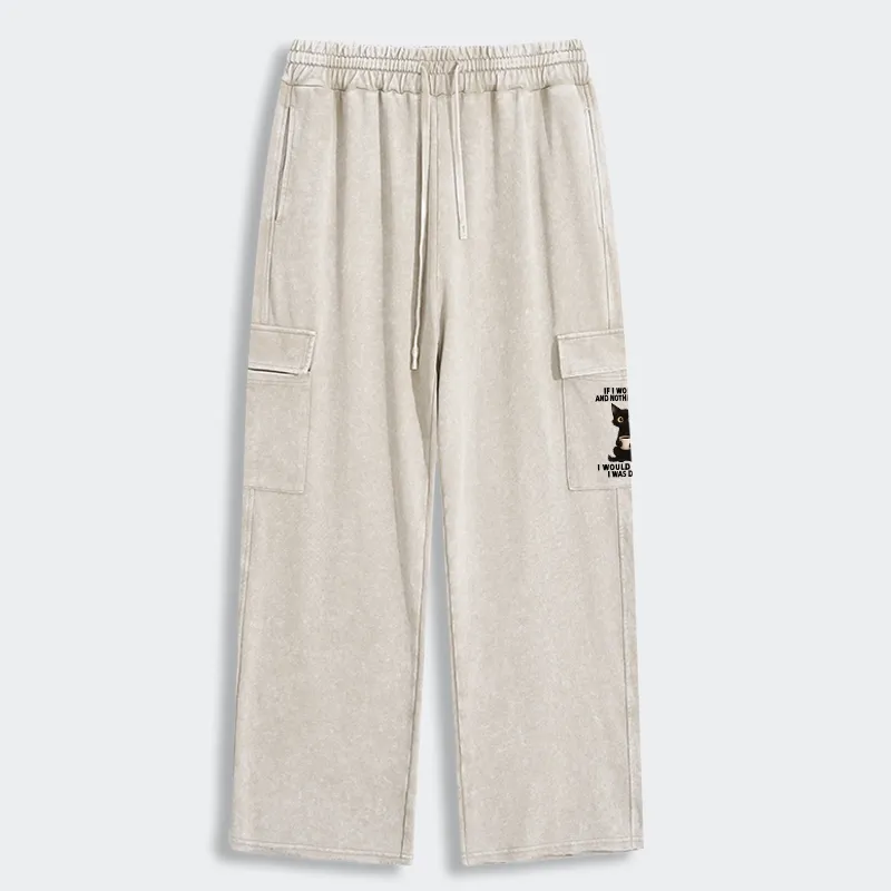 Tokyo-Tiger Funny Cute Black Cat And Coffee Meme Washed Utility Sweatpants