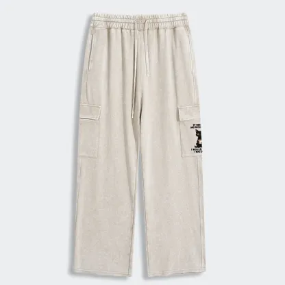 Tokyo-Tiger Funny Cute Black Cat And Coffee Meme Washed Utility Sweatpants