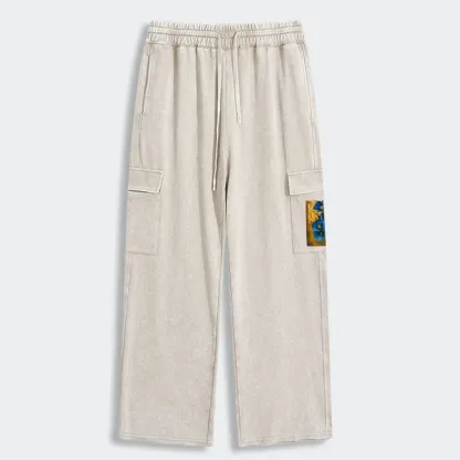 Tokyo-Tiger Shiny Blue Flower Warm Golden Background Washed Utility Sweatpants