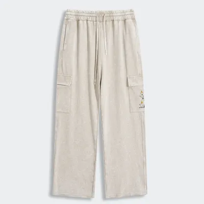 Tokyo-Tiger Minimal Splash Ink Cute Cat Washed Utility Sweatpants