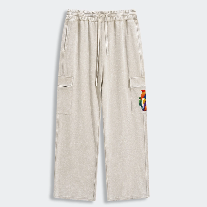 Tokyo-Tiger Cute Multi Tone Penguins Washed Utility Sweatpants