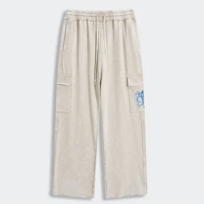 Tokyo-Tiger Watercolor Blue Octopus Washed Utility Sweatpants