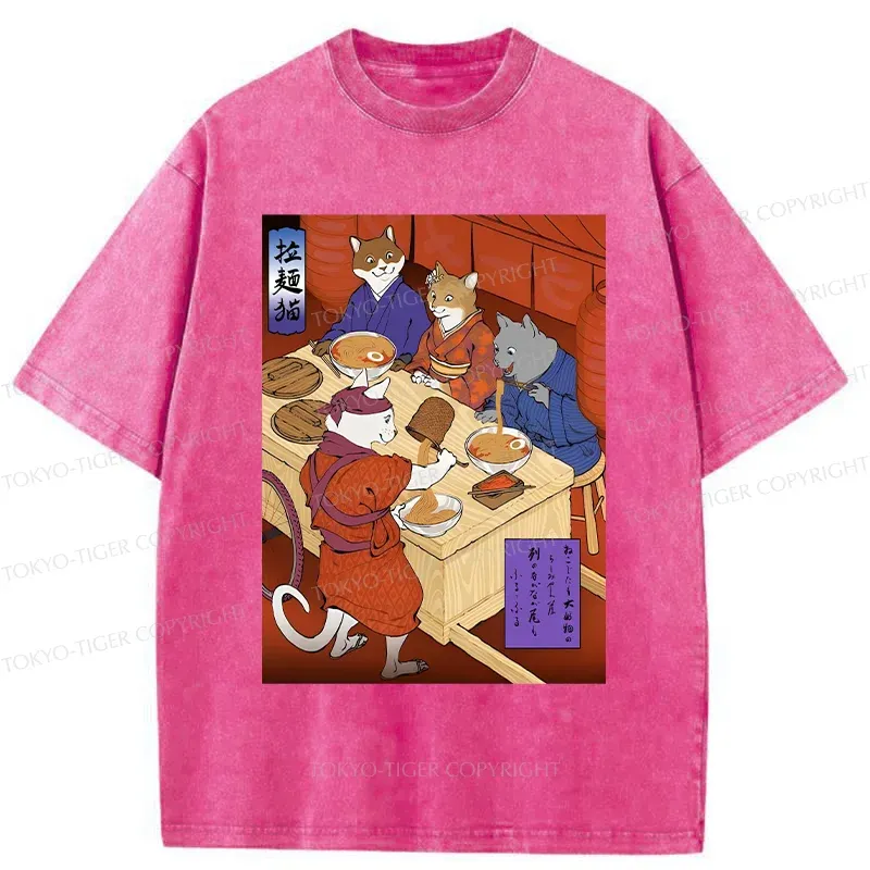 Tokyo-Tiger Cats At Dinner Party Washed T-Shirt