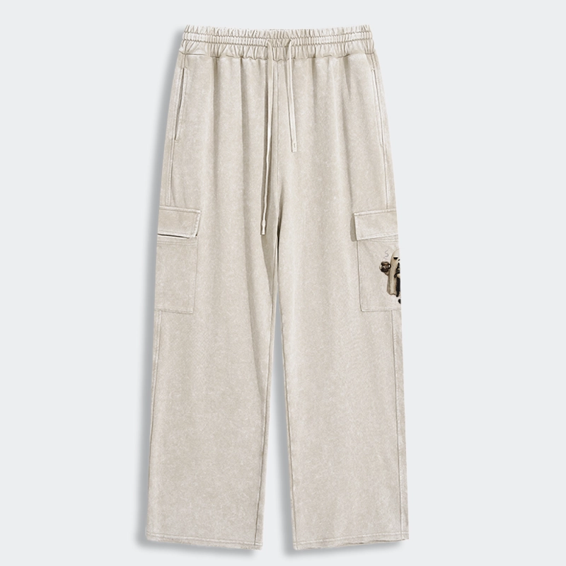 Tokyo-Tiger Ghost Cat Coffee Mood Washed Utility Sweatpants