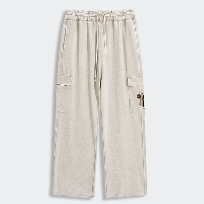 Tokyo-Tiger Ghost Cat Coffee Mood Washed Utility Sweatpants