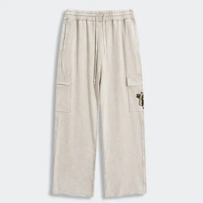 Tokyo-Tiger Ghost Cat Coffee Mood Washed Utility Sweatpants