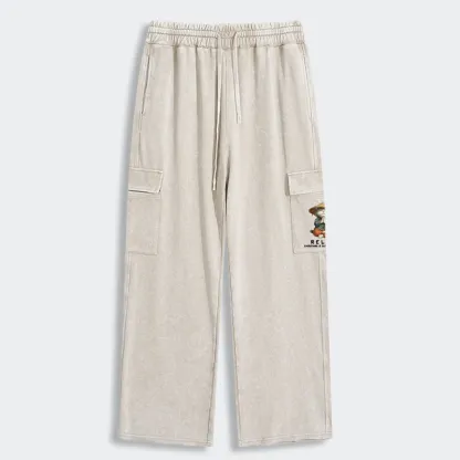 Tokyo-Tiger Zen Relax Cat Graphic Washed Utility Sweatpants