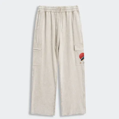 Tokyo-Tiger Geometric Crane Art Washed Utility Sweatpants