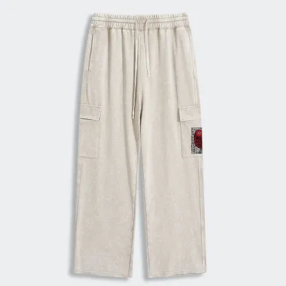 Tokyo-Tiger Retro Woodblock Bird Washed Utility Sweatpants