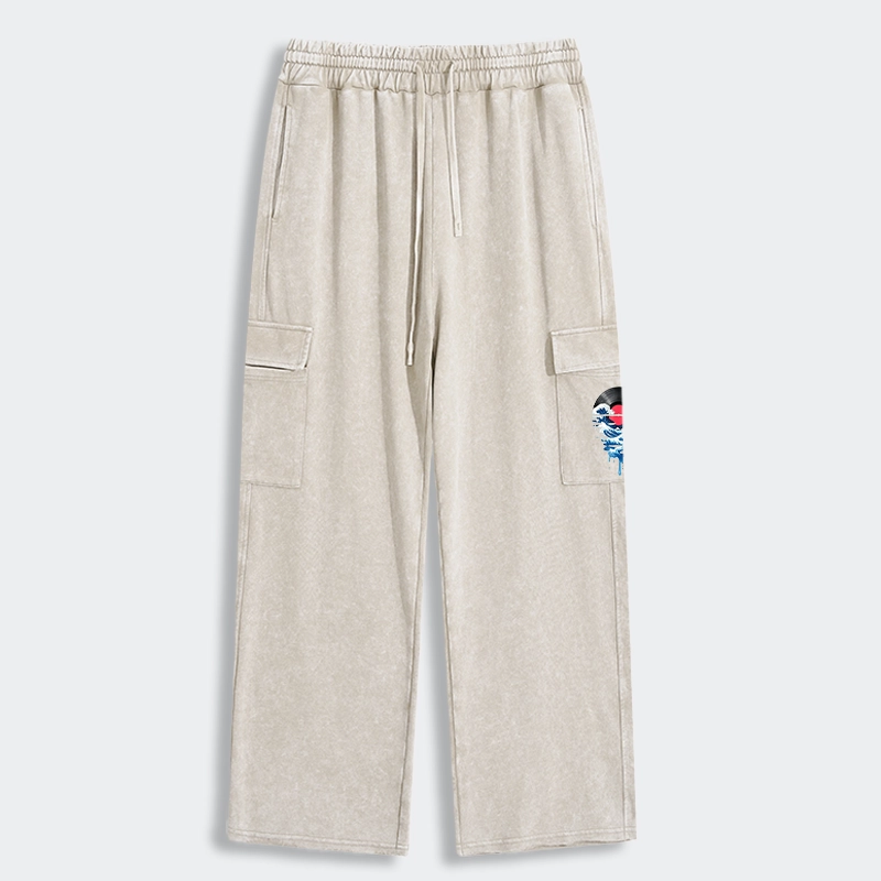 Tokyo-Tiger Vinyl Records And Waves Washed Utility Sweatpants