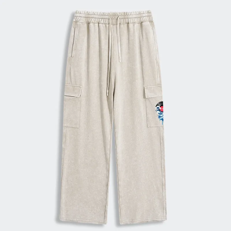 Tokyo-Tiger Vinyl Records And Waves Washed Utility Sweatpants
