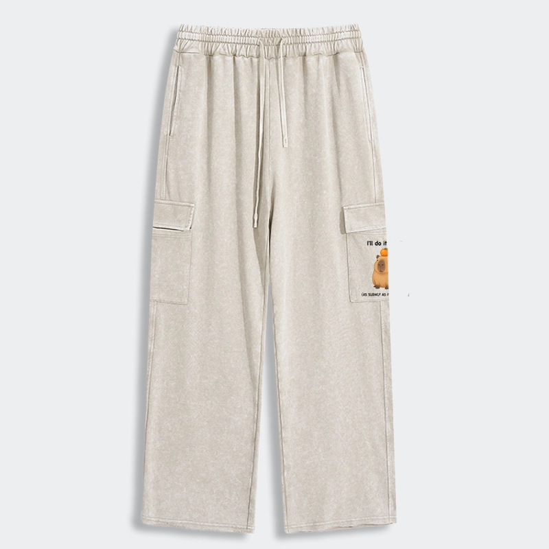 Tokyo-Tiger Slow Task Capybara Meme Washed Utility Sweatpants