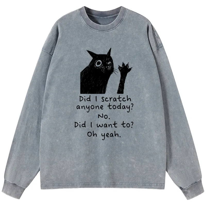 Tokyo-Tiger Black Cat Scratches People Washed Long Sleeve T-Shirt Sale