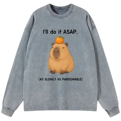 Tokyo-Tiger Slow Task Capybara Meme Washed Long Sleeve T-Shirt