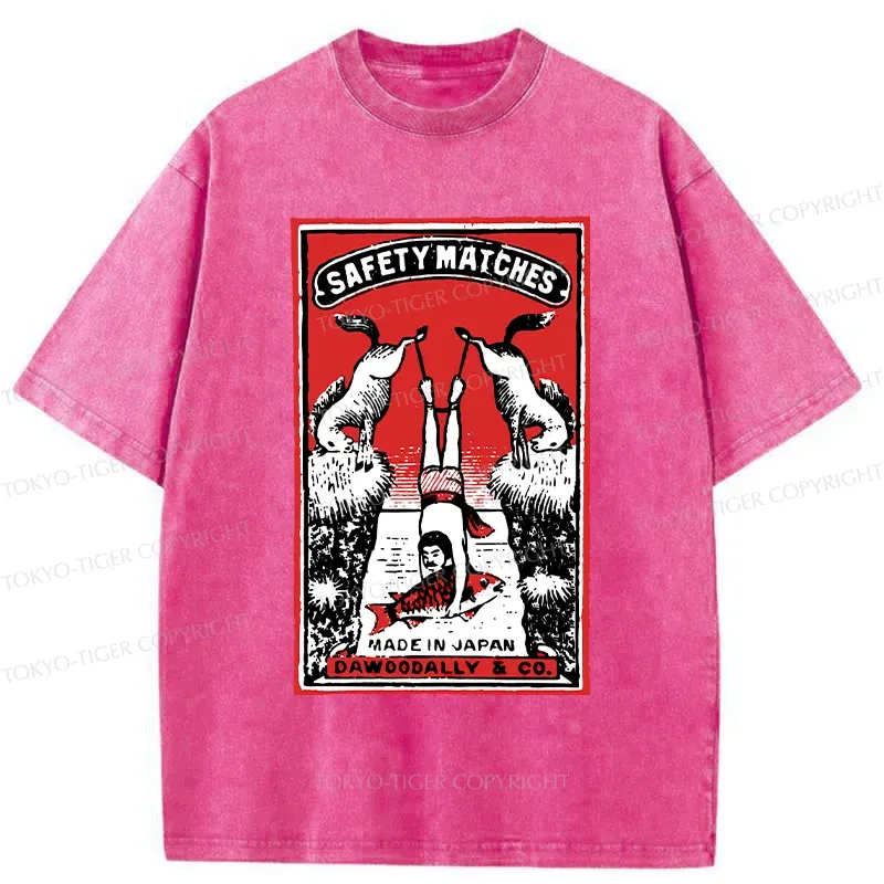 Tokyo-Tiger Catch Fish Funny Washed T-Shirt