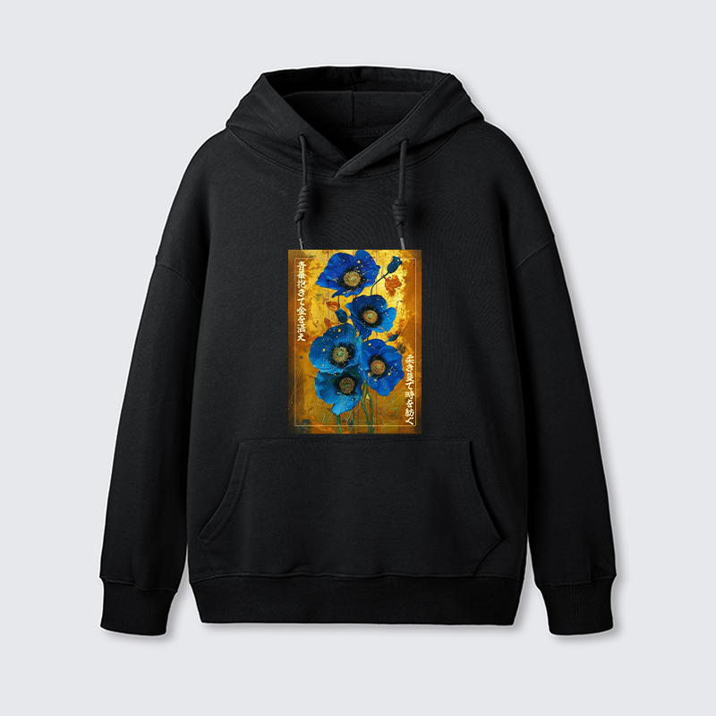 Tokyo-Tiger Shiny Blue Flower Warm Golden Background Classic Hoodie