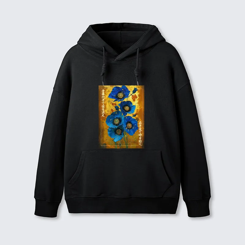 Tokyo-Tiger Shiny Blue Flower Warm Golden Background Classic Hoodie
