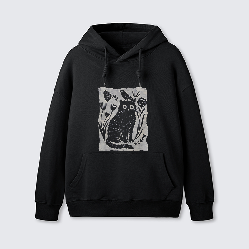Tokyo-Tiger Folk Paper Cut Cat Bird Floral Art Classic Hoodie