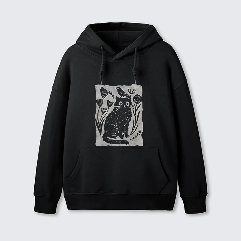 Tokyo-Tiger Folk Paper Cut Cat Bird Floral Art Classic Hoodie Sale