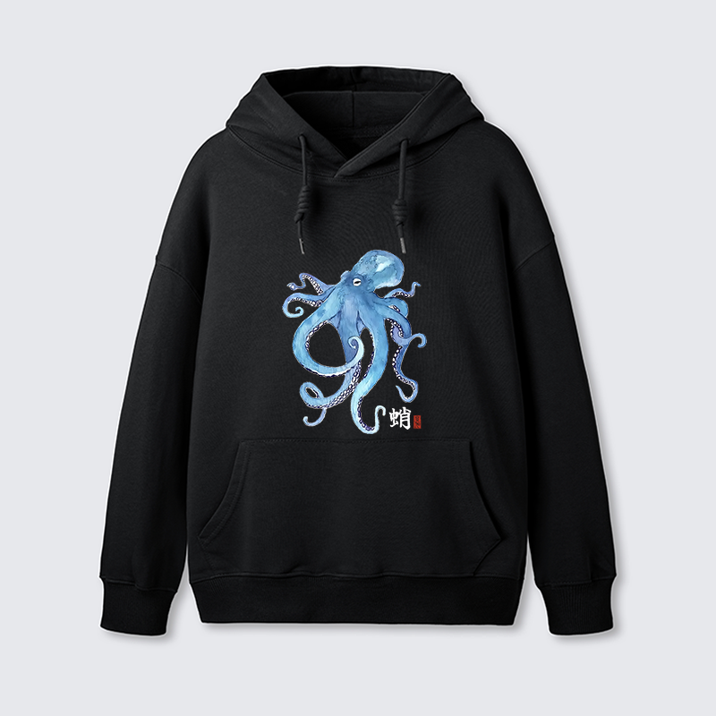 Tokyo-Tiger Watercolor Blue Octopus Classic Hoodie