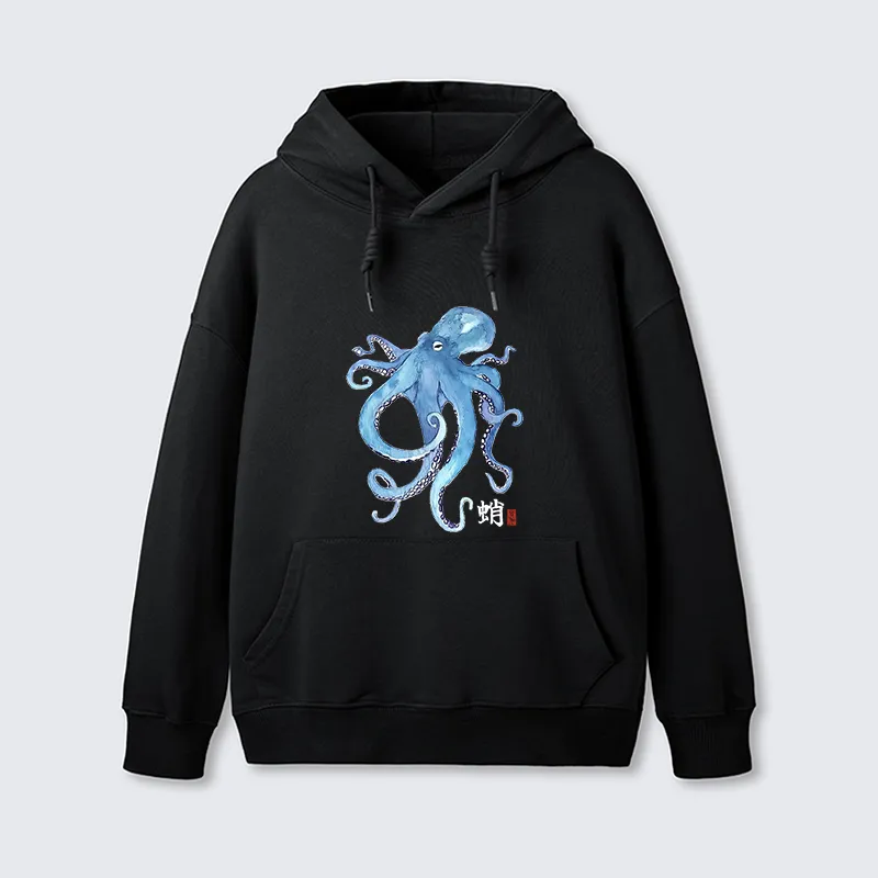 Tokyo-Tiger Watercolor Blue Octopus Classic Hoodie