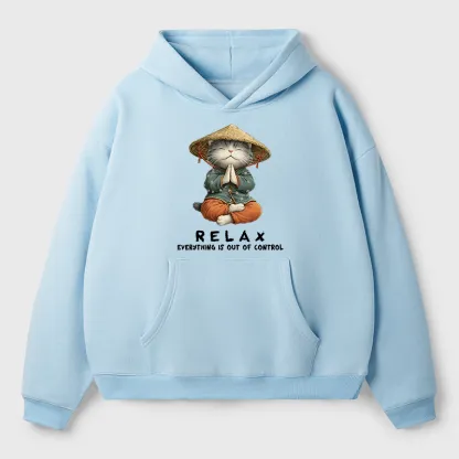 Tokyo-Tiger Zen Relax Cat Graphic Adult Fleece Hoodie