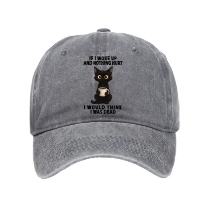 Tokyo-Tiger Funny Cute Black Cat And Coffee Meme Washed Cap