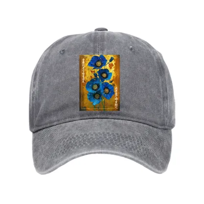 Tokyo-Tiger Shiny Blue Flower Warm Golden Background Washed Cap