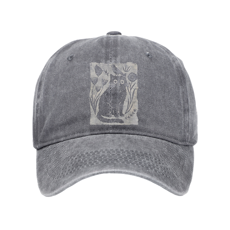 Tokyo-Tiger Folk Paper Cut Cat Bird Floral Art Washed Cap