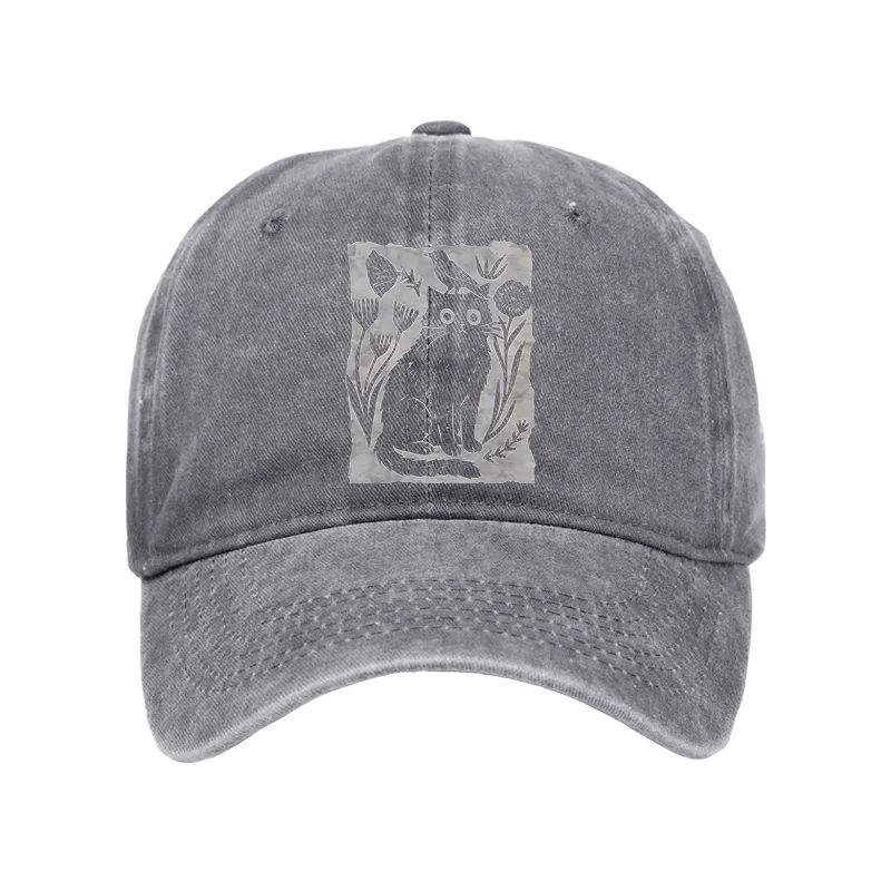 Tokyo-Tiger Folk Paper Cut Cat Bird Floral Art Washed Cap