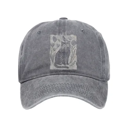 Tokyo-Tiger Folk Paper Cut Cat Bird Floral Art Washed Cap