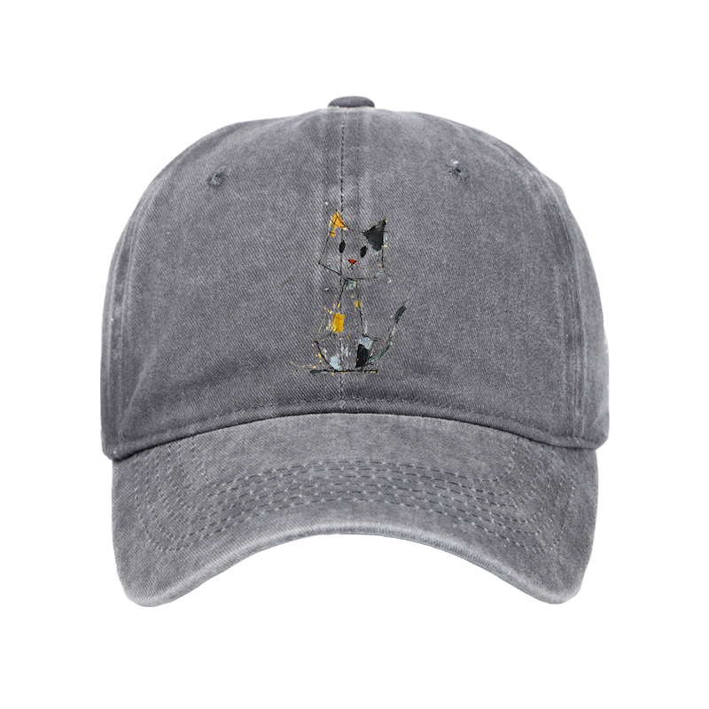 Tokyo-Tiger Minimal Splash Ink Cute Cat Washed Cap