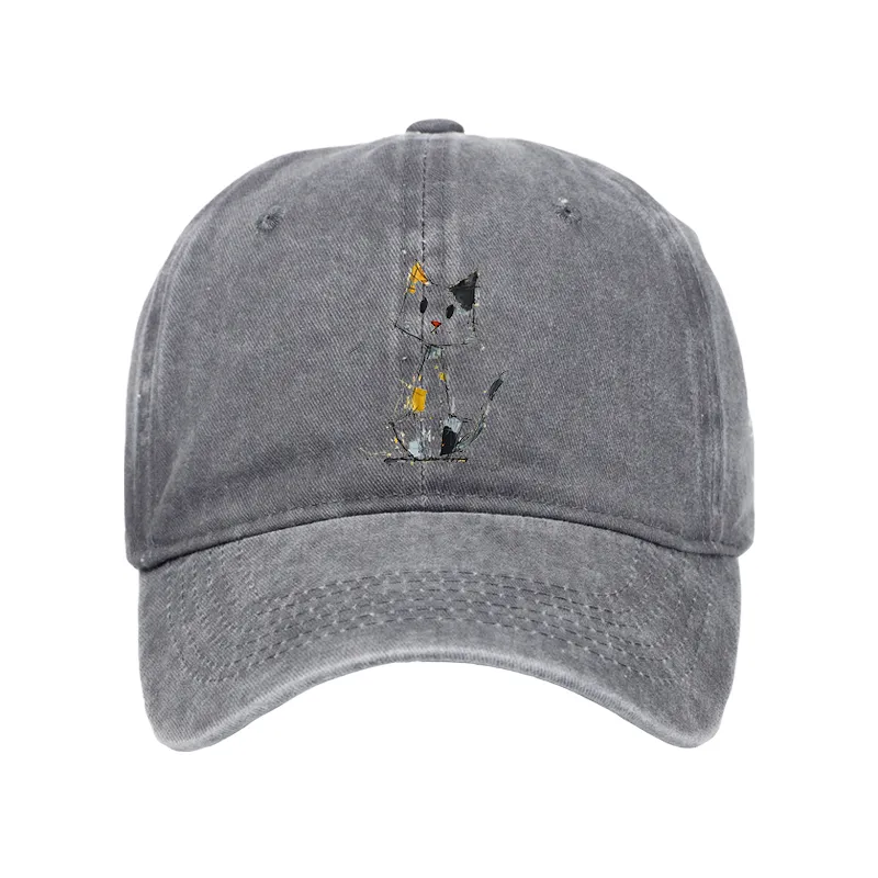 Tokyo-Tiger Minimal Splash Ink Cute Cat Washed Cap