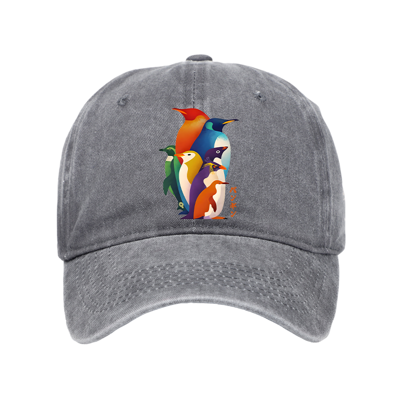 Tokyo-Tiger Cute Multi Tone Penguins Washed Cap