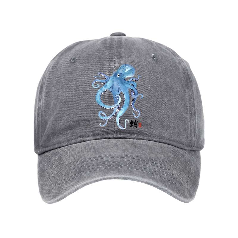 Tokyo-Tiger Watercolor Blue Octopus Washed Cap